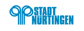 das Logo der Stadt Nürtingen ist blau und besteht aus einer Bildmarke (links) und einer zweizeiligen Wortmarke